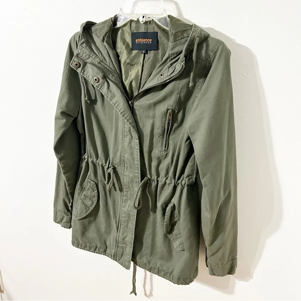 Ambiance Outerwear Cotton Army Green Field Utility Cargo Military Hooded Jacket